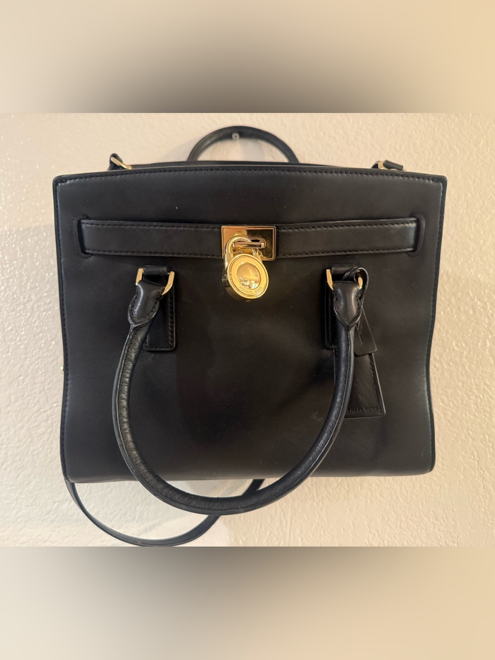 Michael Kors Black Leather Satchel with Gold Hardware